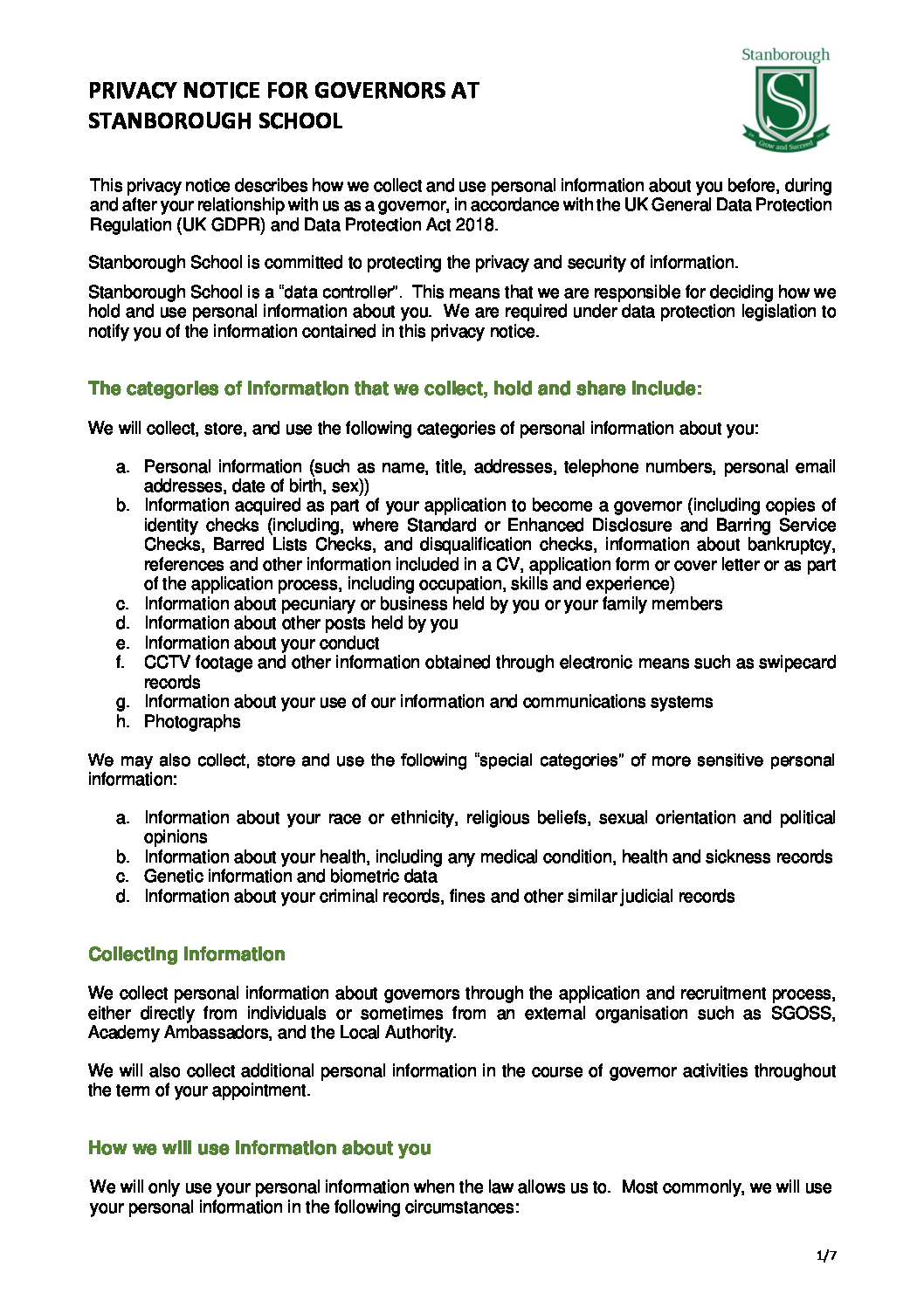 Privacy Notice (Governors)