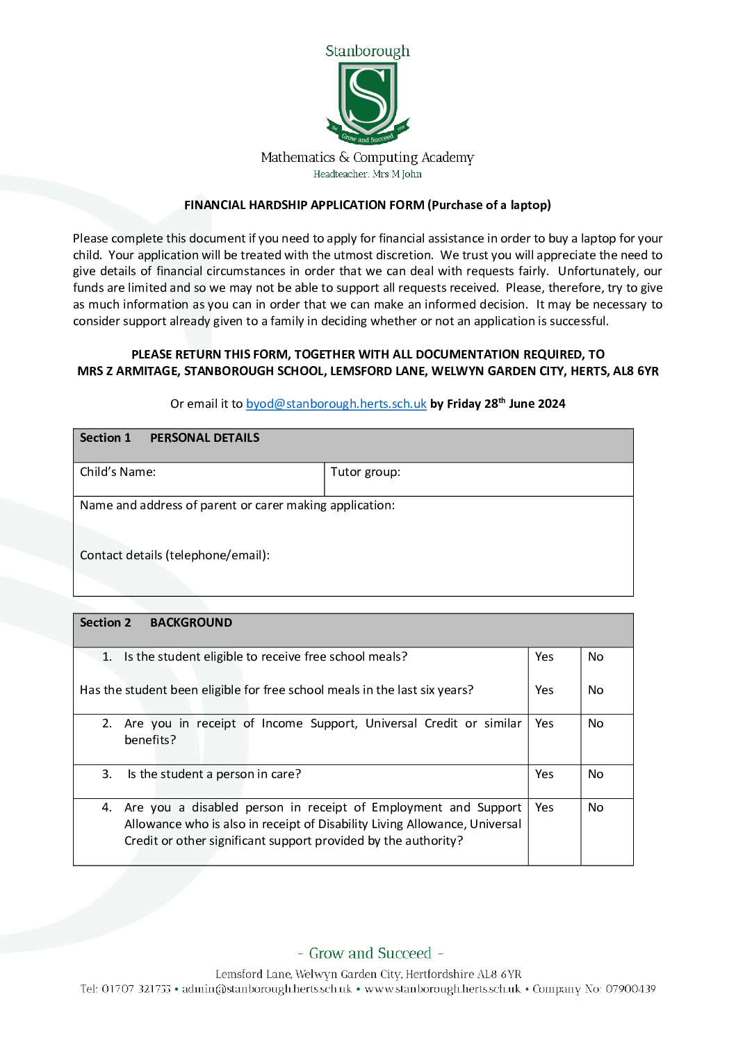 Financial Hardship Application (laptop) 2024 2025