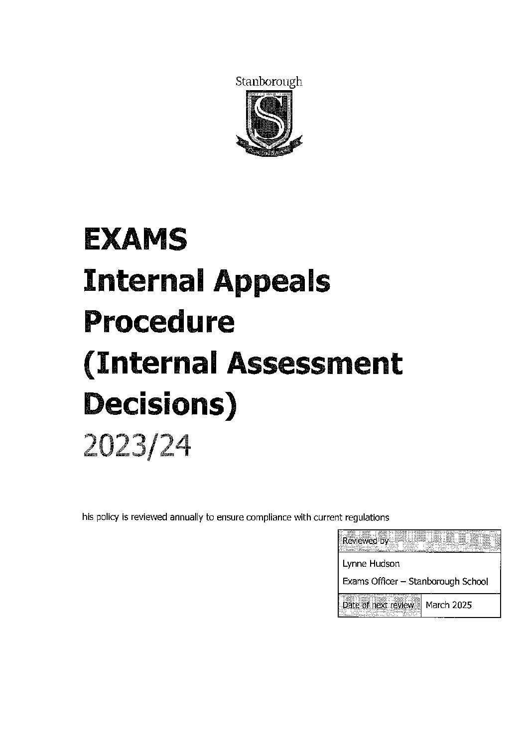 Internal Appeals Procedure