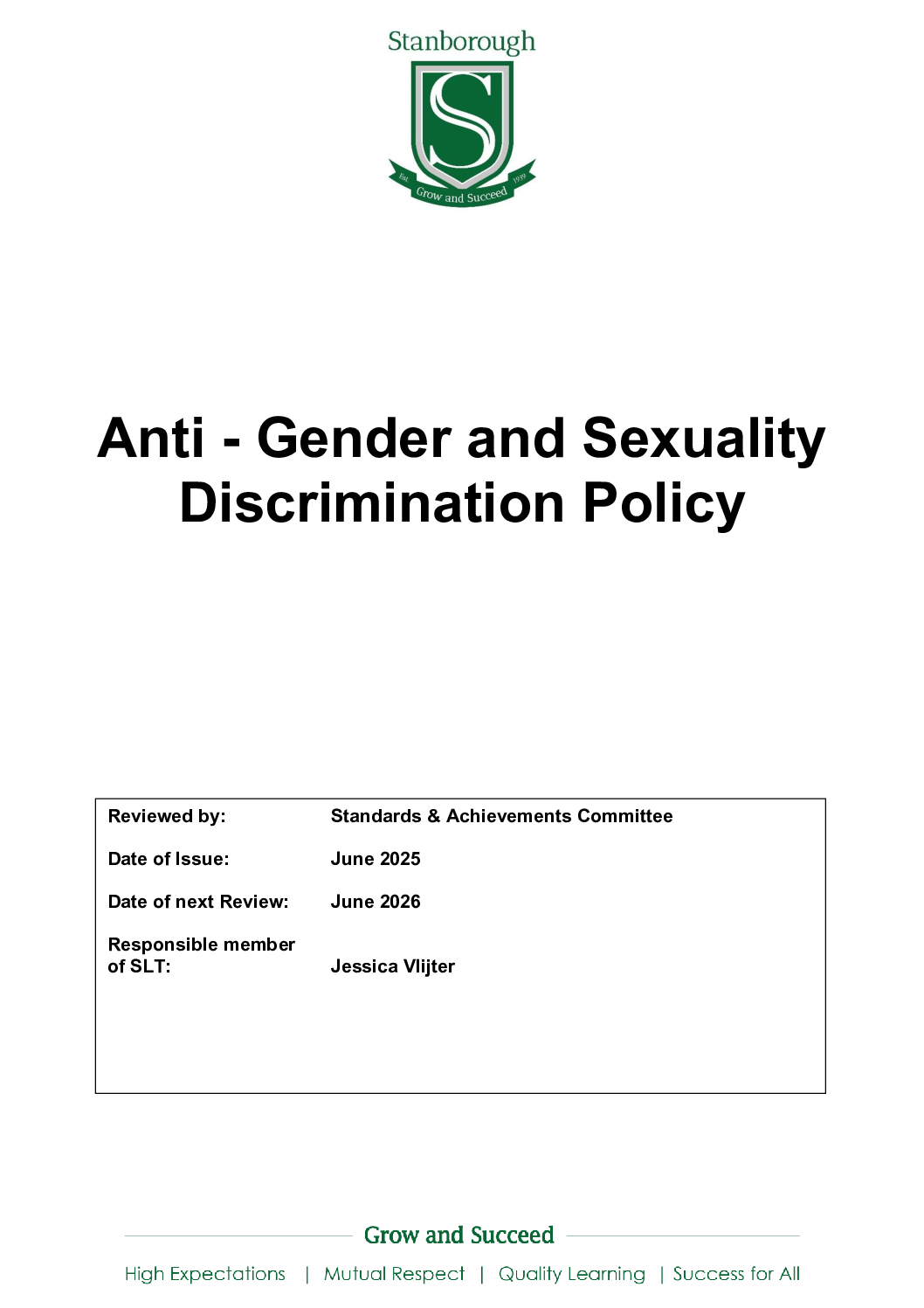 Anti – Gender and Sexuality Discrimination Policy