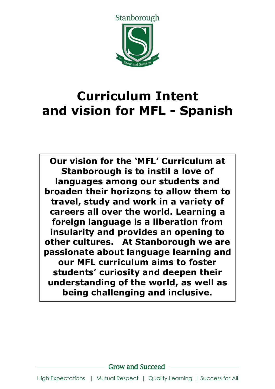Curriculum intent and Vision_Spanish