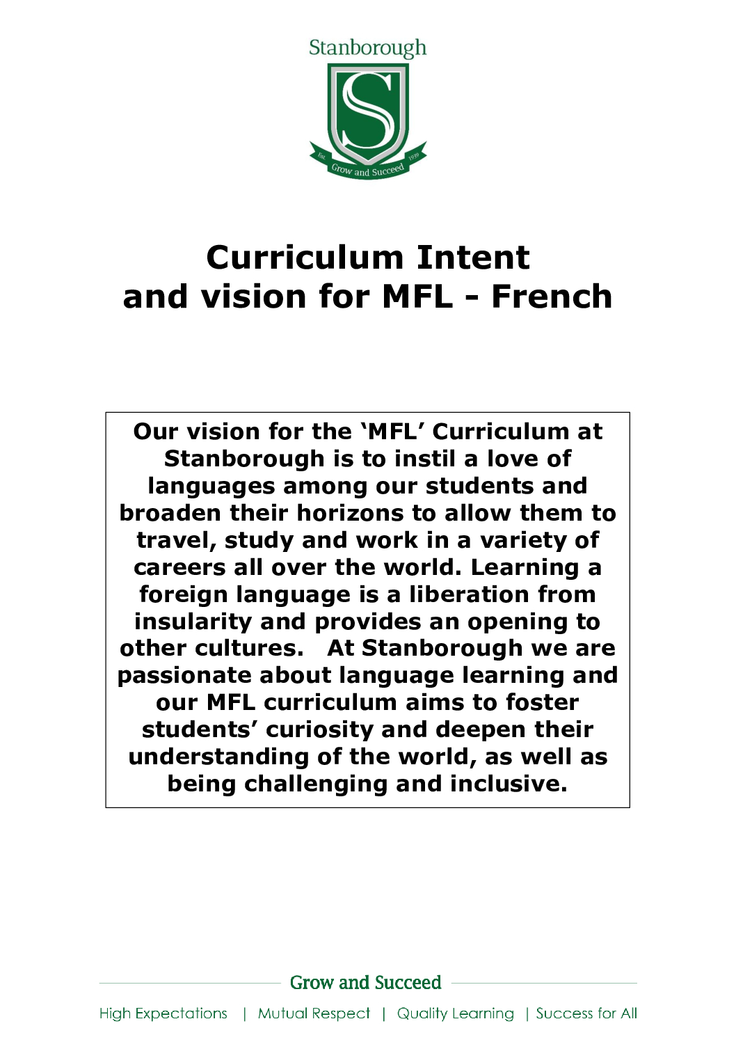 Curriculum intent and vision_French