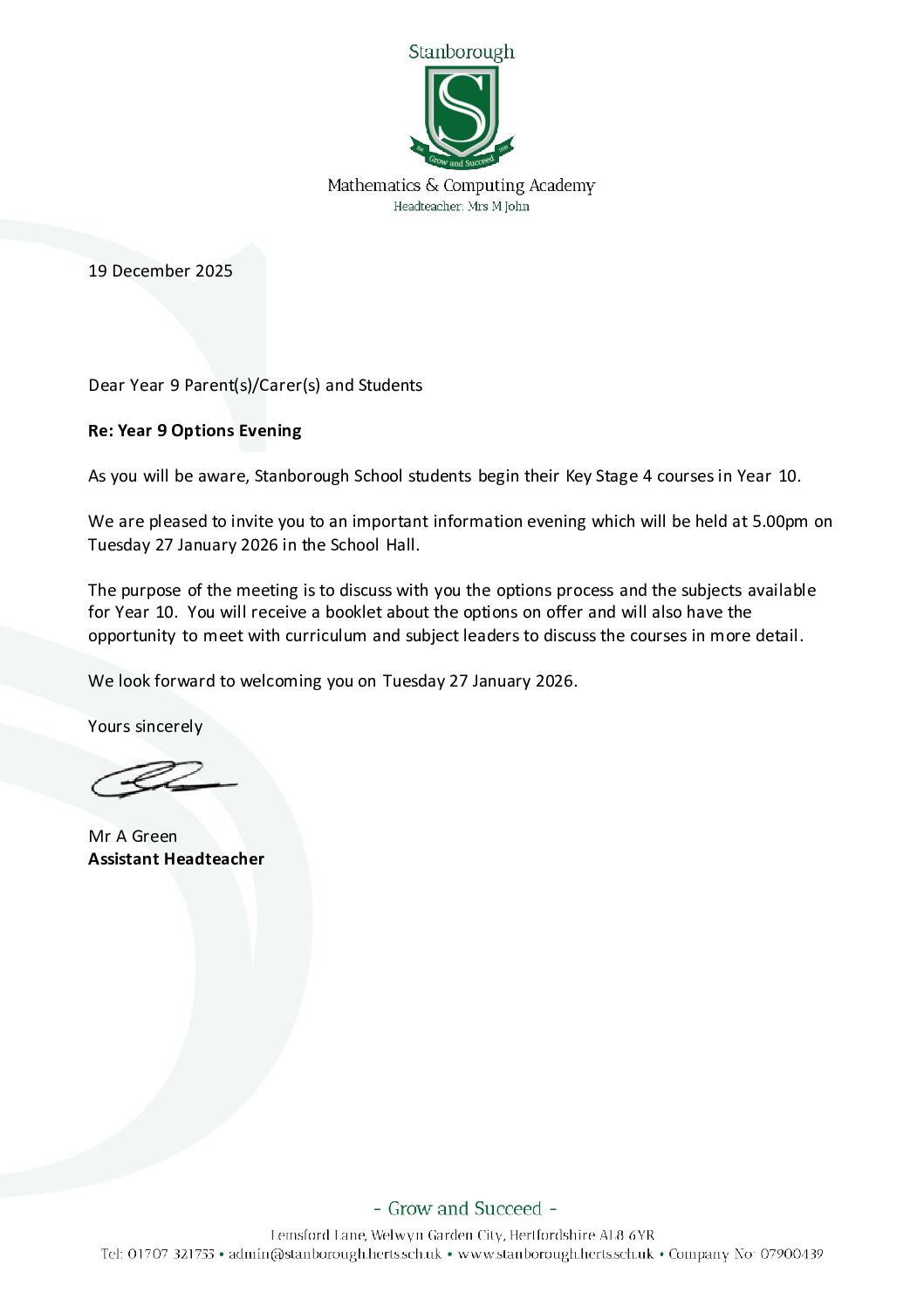 Options Evening letter 2026