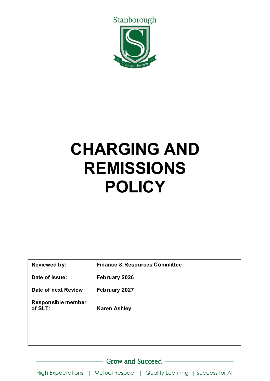 Charging & Remissions Policy