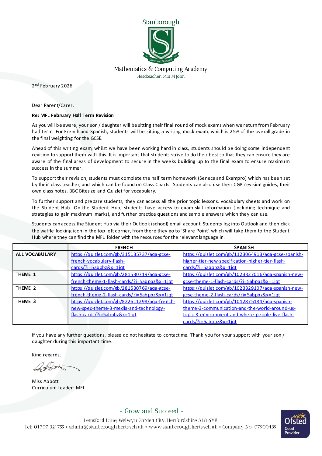 Year 11 MFL February Half Term Revision