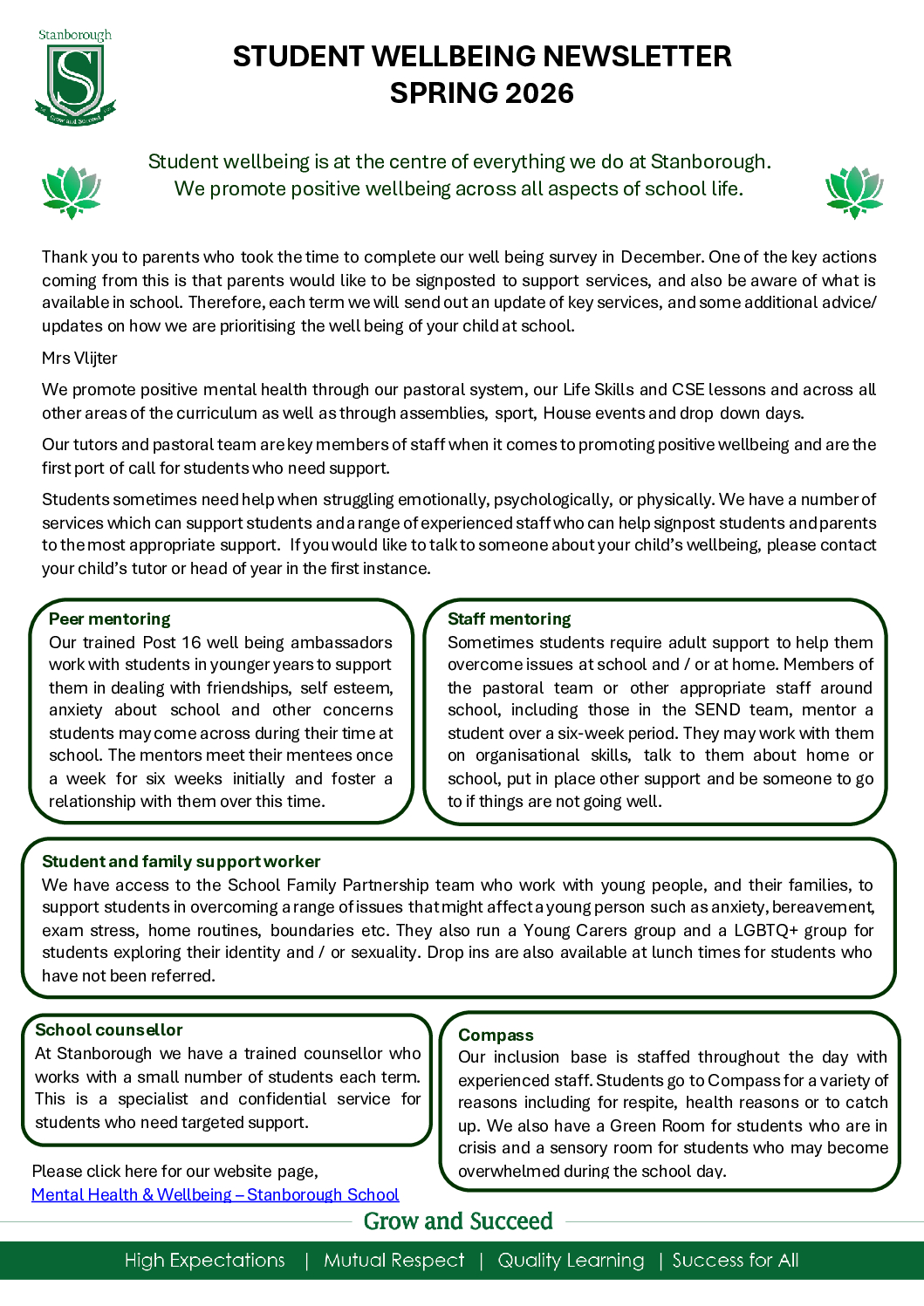 Spring Term 2026 Student Wellbeing Newsletter