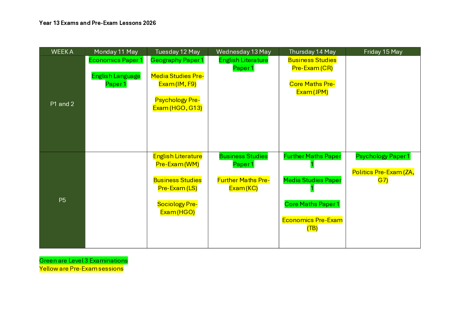 Year 13 Pre Exam Study Sessions 2026