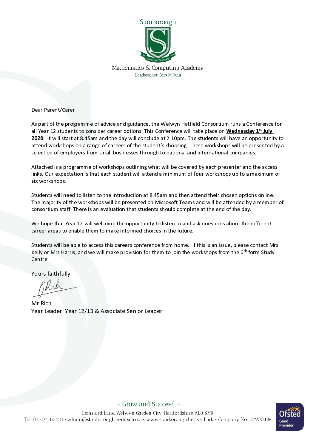 Careers Conference letter