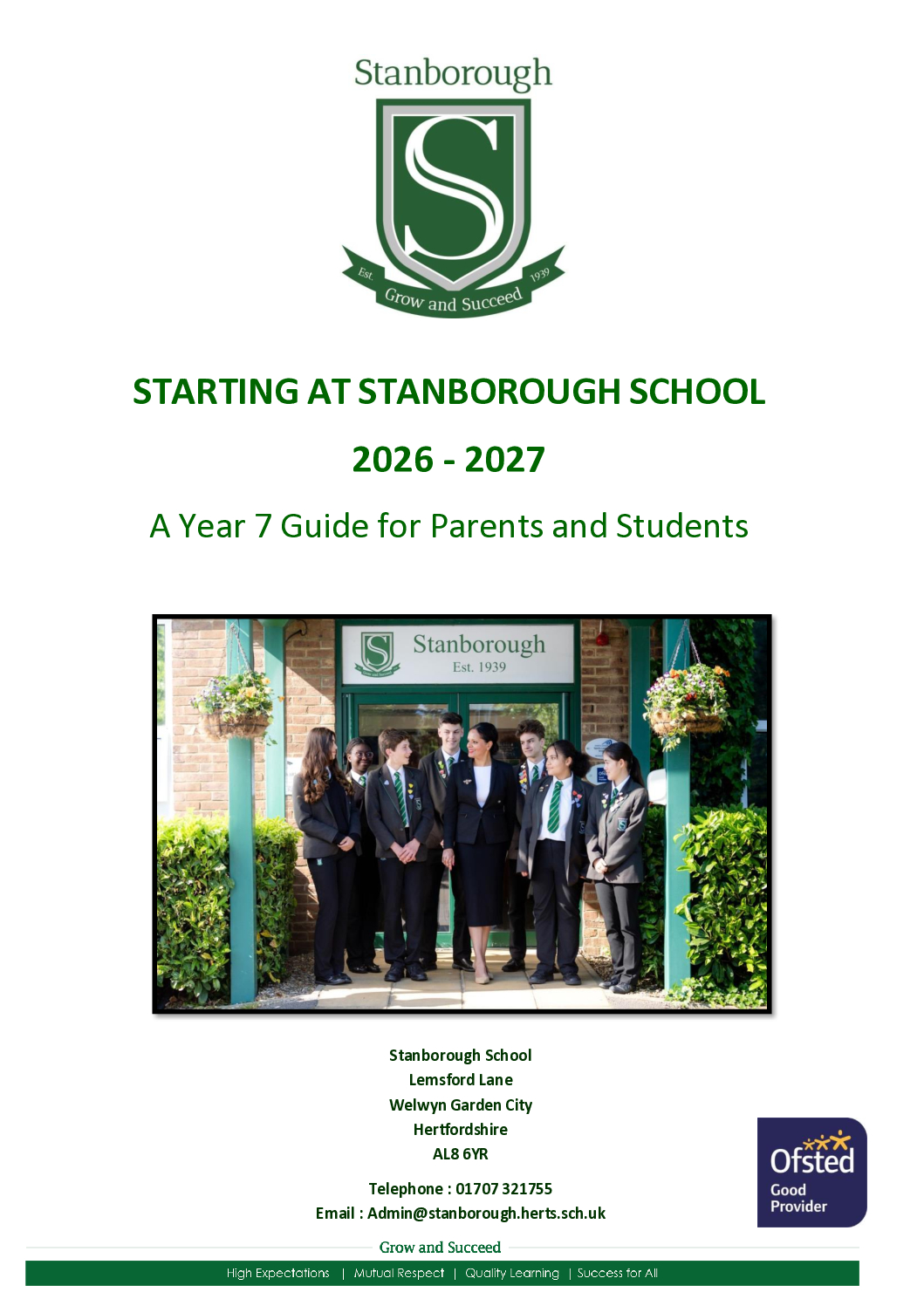 Starting_at_Stanborough_School 2026 Booklet Y7 Guide
