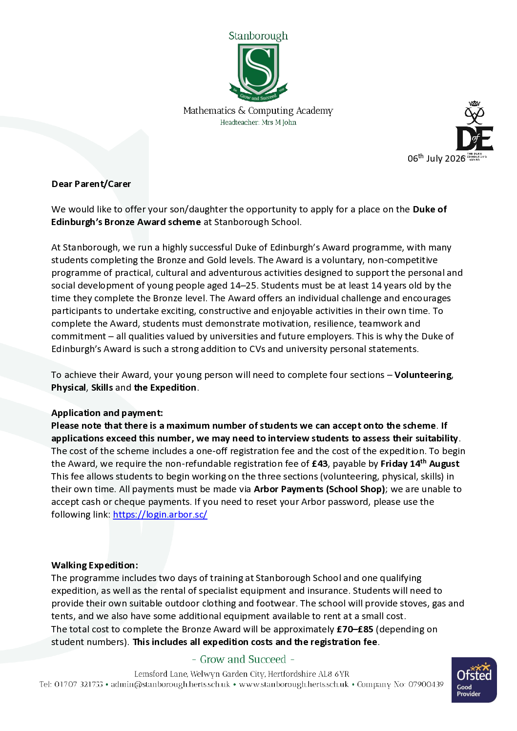 DofE Bronze Award Year 8