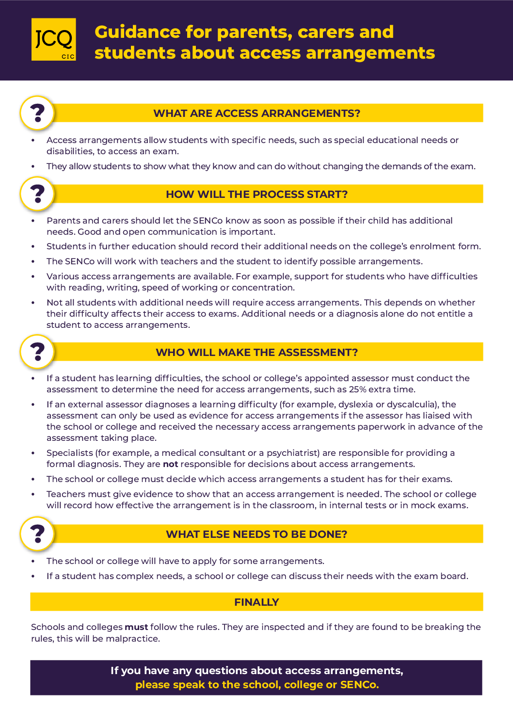 JCQ Guidance For Parents, Carers Students – Access Arrangements