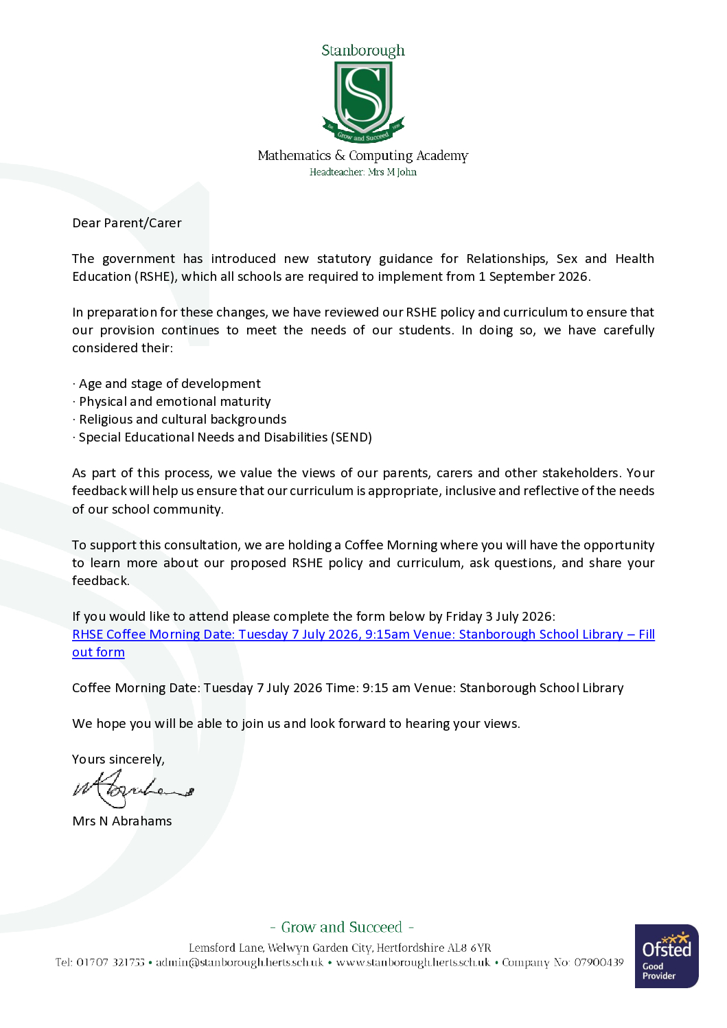 RHSE Coffee Morning 7th July