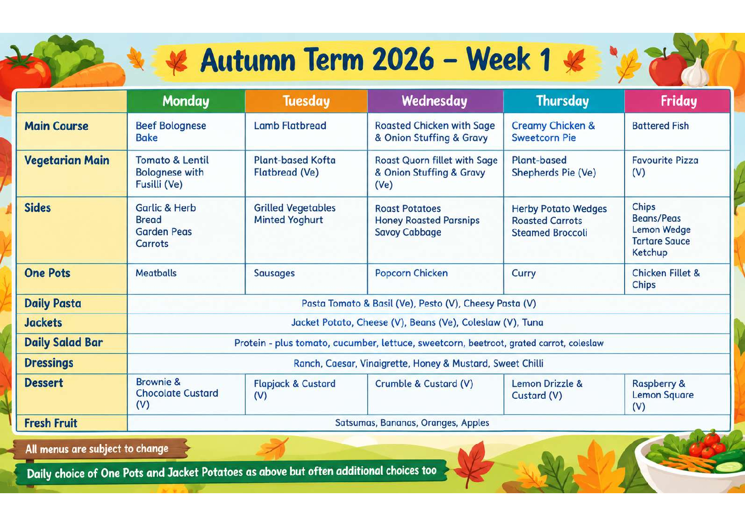 Week 1 Menu