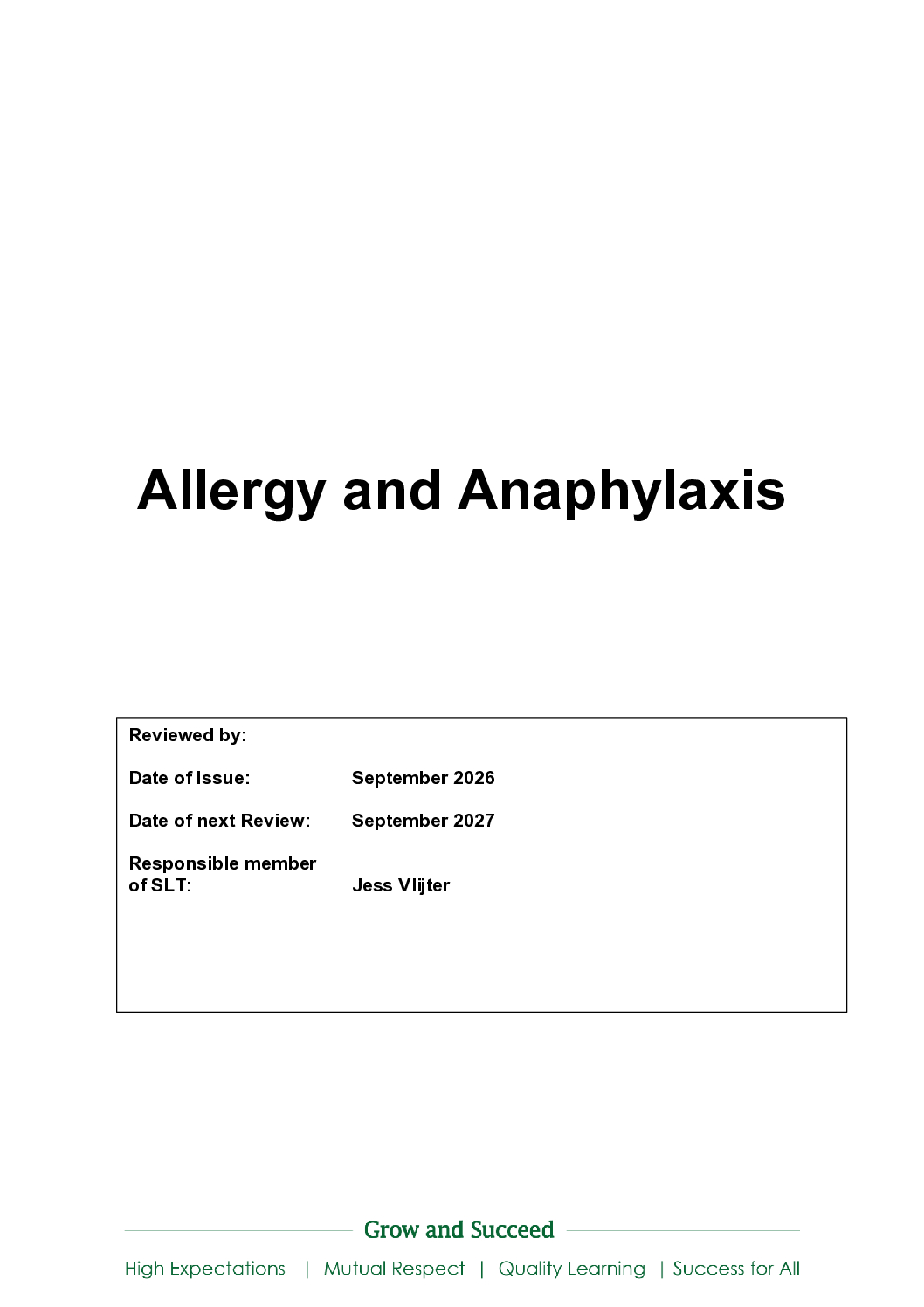 Allergy and Anaphylaxis Policy
