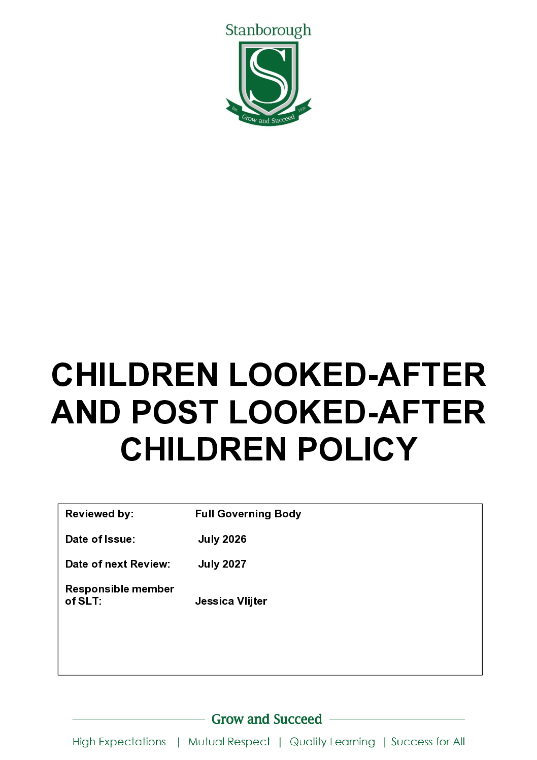 Children Looked After Policy