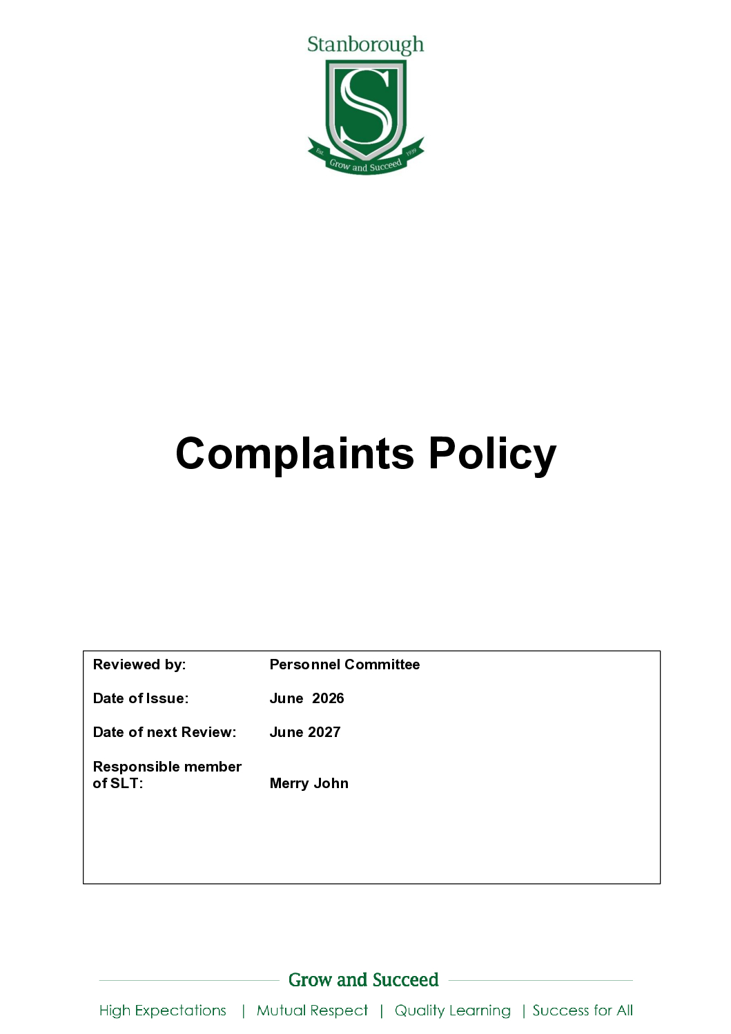 Complaints Policy and Procedure